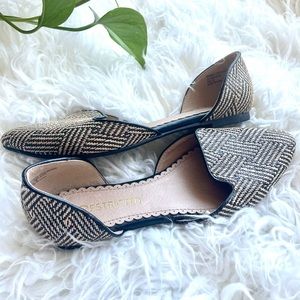 D’Orsay Black & Tan Woven Pointy Toed Mule Flats